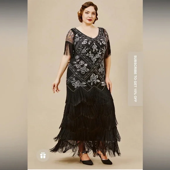 Babeyond- Flowery Multi-Layer Maxi Mermaid Plus Size Dress - Picture 4 of 17